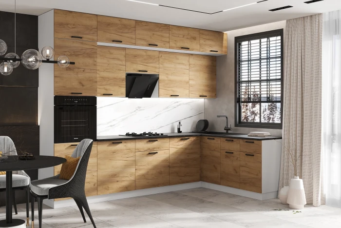 ЛДСП Кухня Рио NEW 3,0х1,8м Компановка №2 дуб крафт (кастилло)