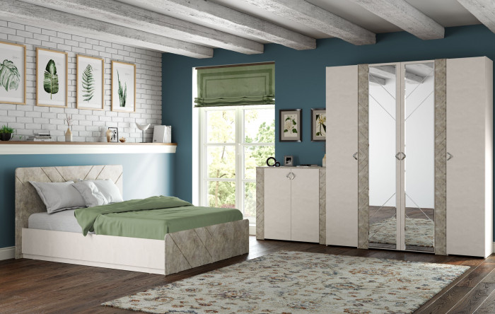 Амели Кровать 11.31 БЕЗ ортопеда, цвет шёлковый камень/бетон чикаго беж, ШхГхВ 181,4х205,2х104,3 см., сп. м. 1600х2000 мм., б/м, БЕЗ ортопеда