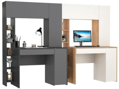 Два стола компьютерных Комфорт 12.71, цвет антрацит/тёмно-серый/дуб золотой/белый, ШхГхВ 233,4х60,2х165,4 см., НЕ универсальная сборка