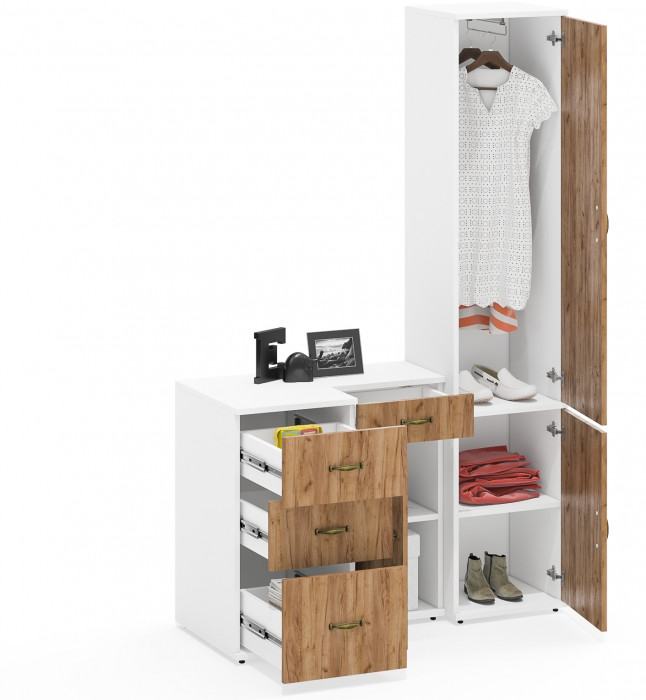 Лидер-8 Пенал МД 21Б + Тумба МД 3.15 + Тумба МД 3.16, белый шагрень/крафт золото