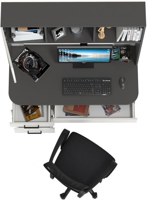 Стол 6-0606 Сигма + кресло 103 чёрное, цвет графит/белый, ШхГхВ 120,5х60,5х166 см., НЕ универсальная сборка