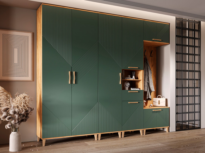 Модульная прихожая Ирис, Крафт золотой/Браш мени грин