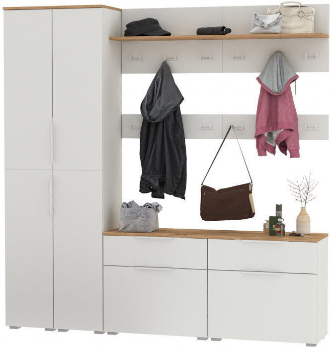 Октава Прихожая 35, белый шагрень/дуб крафт золотой/фасады МДФ белый шагрень