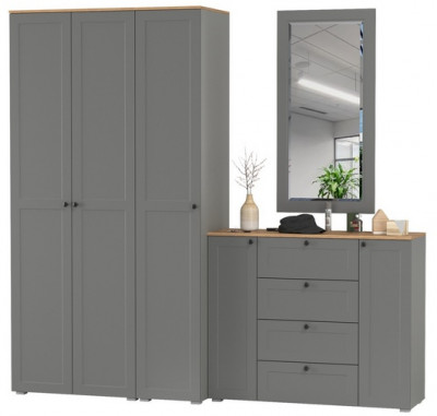 Остин Прихожая 38, цвет серый графит/дуб крафт золотой, ШхГхВ 240х54,3х229,6 см., универсальная сборка