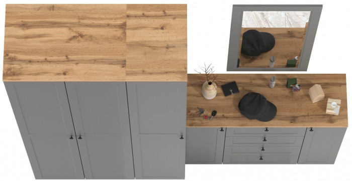 Остин Прихожая 38, цвет серый графит/дуб крафт золотой, ШхГхВ 240х54,3х229,6 см., универсальная сборка