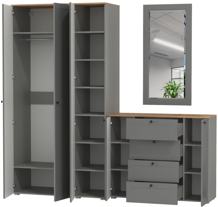 Остин Прихожая 38, цвет серый графит/дуб крафт золотой, ШхГхВ 240х54,3х229,6 см., универсальная сборка