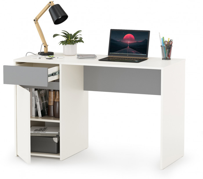 Торонто 12.149 Стол, белый шагрень/стальной серый