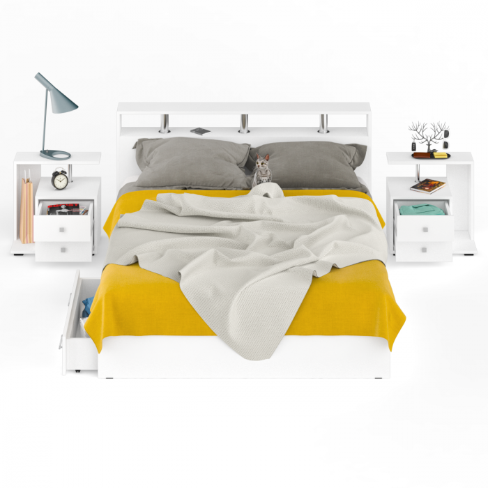 Камелия Кровать с ящиками 1600 + две тумбы, белый