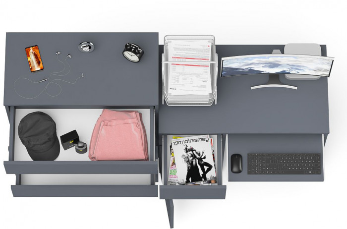 Мори компьютерный стол МС-1 левый + Комод МК800.4, графит