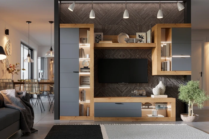 Прага Модульная Гостиная, вариант №5, Дуб Вотан/Графит