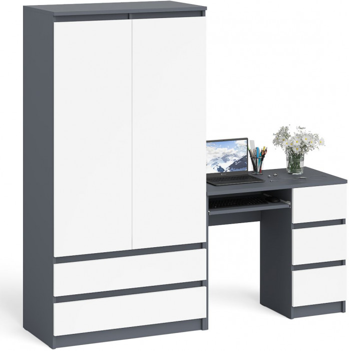 Мори компьютерный стол МС-6 правый + Шкаф МШ900.1, графит/белый