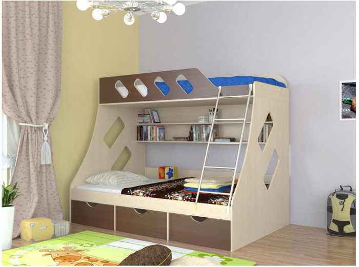 Дельта-20.01 Детская двухъярусная кровать с лестницей (Орех, Дуб Сонома)