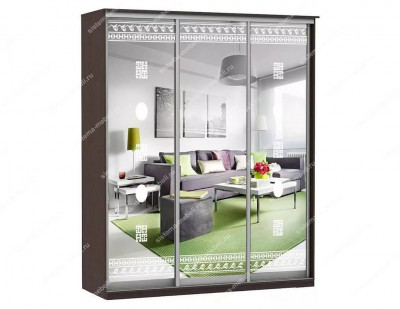 Шкаф купе Модерн 1776х450 3-х дверный 2-х секционный зеркальный с пескоструем №2 венге