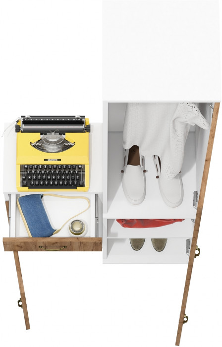 Лидер-8 Пенал МД 21Б + Тумба МД 3.15, белый шагрень/крафт золото