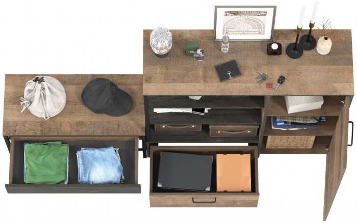 Трувор 13.241.03 Тумба для обуви + 13.307.01 Комод, цвет дуб гранж песочный/интра, ШхГхВ 189х36,9х106,9 см., универсальная сборка