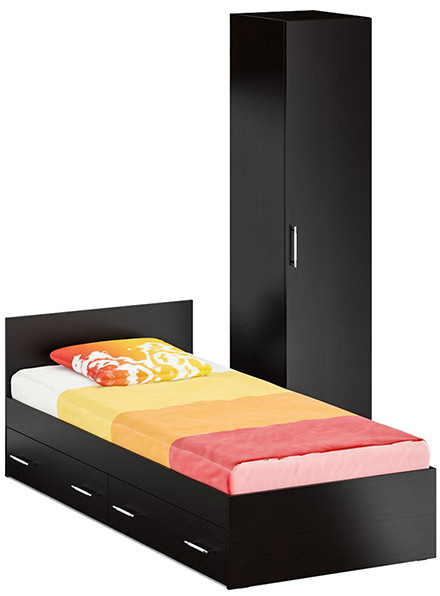 Кровать с ящиками 0900 + Пенал Стандарт, цвет венге, ШхГхВ 93,5х203,5х70 + 45х52х200 см., сп.м. 900х2000 мм., без матраса, основание есть