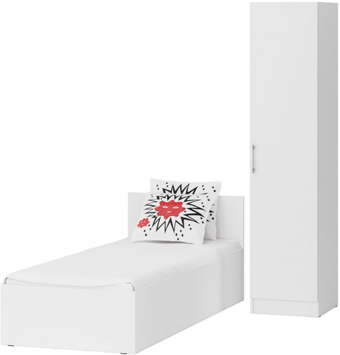 Кровать 0800 + Пенал Стандарт, цвет белый, ШхГхВ 83,5х203,5х70 + 45х52х200 см., сп.м. 800х2000 мм., без матраса, основание есть