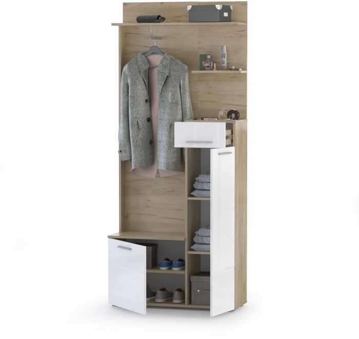 Лайн 10.16 Шкаф многоцелевого назначения, цвет дуб крафт серый/фасады МДФ белый глянец, ШхГхВ 89,8х35,1х210 см., НЕ универсальная сборка