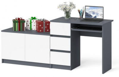 Мори компьютерный стол МС-6 левый + Тумба МА900.1, графит/белый