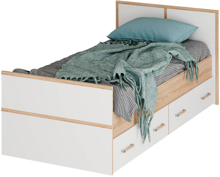 "Сакура" кровать 0,9м LIGHT (1050х860х2034) дуб сонома/белый