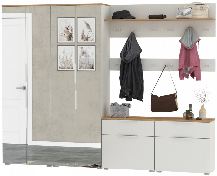 Октава Прихожая 36, белый шагрень/дуб крафт золотой/фасады МДФ белый шагрень