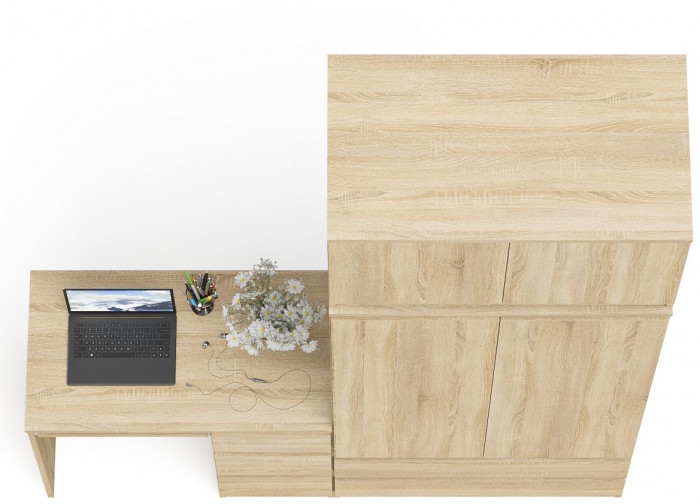 Мори Стол компьютерный МС-6 правый + Шкаф МШ900.1 + Антресоль МА900.1, цвет дуб сонома, ШхГхВ 180,4х50,4х234,2 см., выдвиж. ящики справа, НЕ ун. сб.