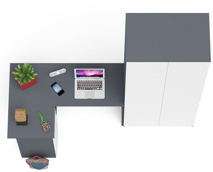 Мори компьютерный стол МС-16 левый + Шкаф МШ800.1, графит/белый