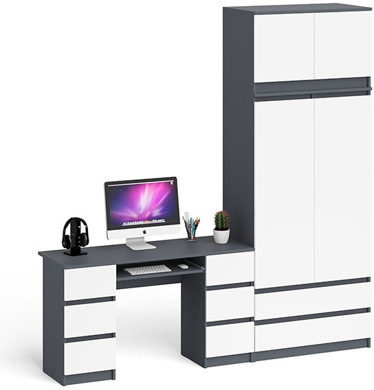 Мори компьютерный стол МС-2 + Шкаф МШ900.1 + Антресоль МА900.1, графит/белый