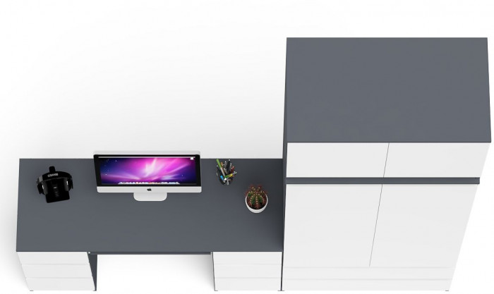 Мори компьютерный стол МС-2 + Шкаф МШ900.1 + Антресоль МА900.1, графит/белый