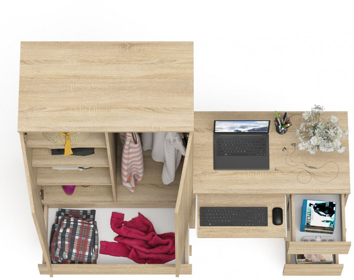 Мори компьютерный стол МС-6 правый + Шкаф МШ900.1, дуб сонома