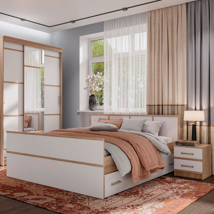 "Сакура" кровать 1,6м ЛИТ (1750х860х2034) дуб сонома/белый