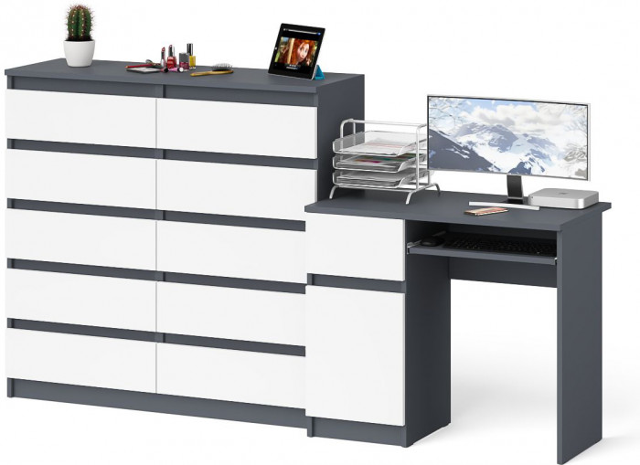 Мори Стол компьютерный МС-1 левый + Комод МК1200.10, цвет графит/белый, ШхГхВ 210,4х50х115 см., выдвижной ящик слева, НЕ универсальная сборка