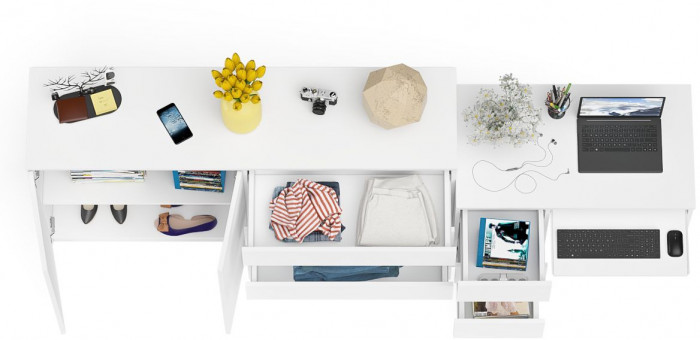 Мори Стол компьютерный МС-6 левый + Комод МК1600.1, цвет белый, ШхГхВ 250,4х50х94 см., выдвижные ящики слева, НЕ универсальная сборка