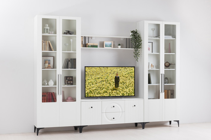 Валенсия Гостиная 13.217 Шкаф, цвет ЛДСП белый шагрень/МДФ белый шагрень, ШхГхВ 84,1х38,1х225,2 см.