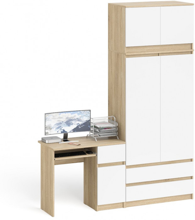 Мори компьютерный стол МС-1 правый + Шкаф МШ900.1 + Антресоль МА900.1, дуб сонома/белый