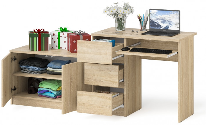 Мори компьютерный стол МС-6 левый + Тумба МА900.1, дуб сонома