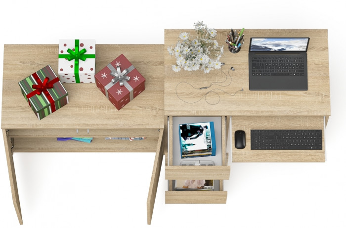 Мори компьютерный стол МС-6 левый + Тумба МА900.1, дуб сонома