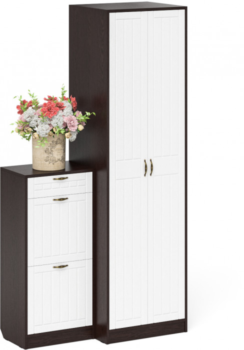 Прихожая П-6 Компоновка № 16, венге/фасады МДФ белое дерево фрезеровка прованс