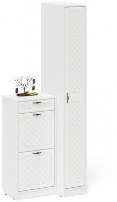 Прихожая П-6 Компоновка № 42, белая шагрень/фасады МДФ белое дерево фрезеровка ромб