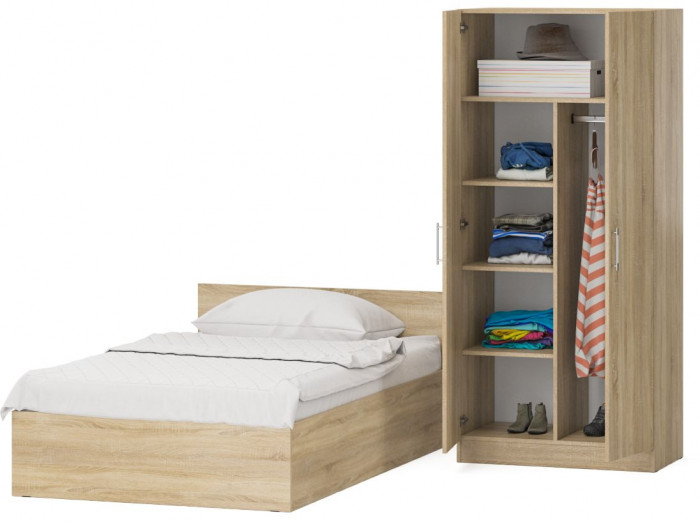 Кровать 1200 + Шкаф 2-х створчатый Стандарт, дуб сонома