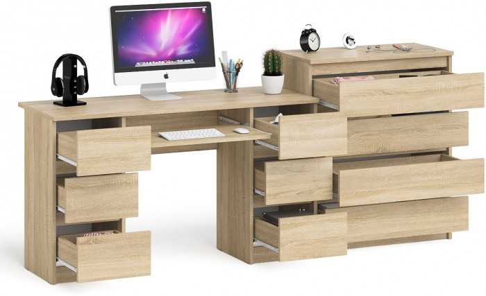 Мори компьютерный стол МС-2 + Комод МК800.4, дуб сонома