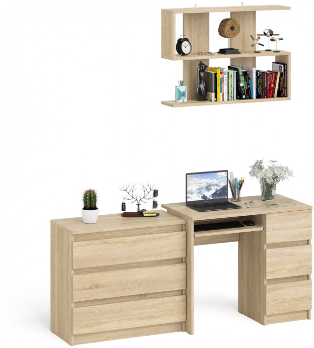 Мори компьютерный стол МС-6 правый + Комод МК800.1 + Полка 900, дуб сонома