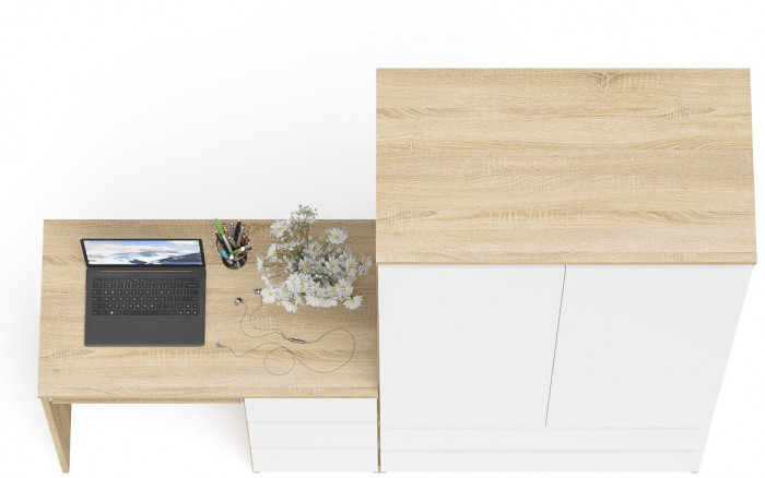 Мори компьютерный стол МС-6 правый + Шкаф МШ900.1, дуб сонома/белый