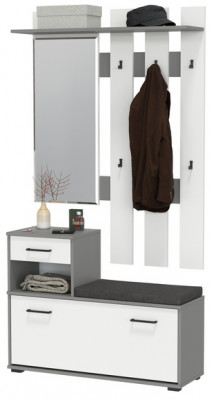 Лира ГК Прихожая 1 2-0714+2-3814 Тумба под обувь + Вешалка с зеркалом, цвет графит/белый, ШхГхВ 100х33х185 см., универсальная сборка