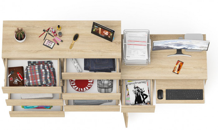 Мори Стол компьютерный МС-1 левый + Комод МК1200.10, цвет дуб сонома, ШхГхВ 210,4х50х115 см., выдвижной ящик слева, НЕ универсальная сборка