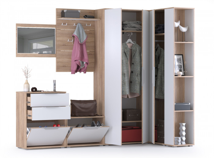 Куба Прихожая 9, цвет дуб сонома/белый премиум, ШхГхВ 287,8х107,3х210,6 см., универсальная сборка