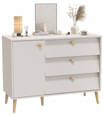 Афина Спальня 4-44901М1к.с. Комод с дверкой и тремя ящиками, цвет кашемир серый, ШхГхВ 110х45,3х83 см., универсальная сборка, цвет ножек: тик