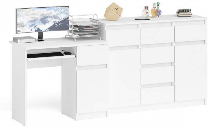 Мори Стол компьютерный МС-1 правый + Комод МК1200.4, цвет белый, ШхГхВ 210,4х50х94 см., выдвижной ящик справа, НЕ универсальная сборка
