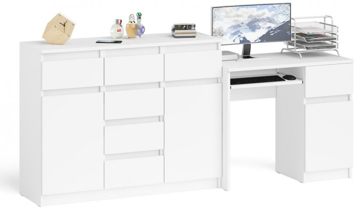 Мори Стол компьютерный МС-1 правый + Комод МК1200.4, цвет белый, ШхГхВ 210,4х50х94 см., выдвижной ящик справа, НЕ универсальная сборка