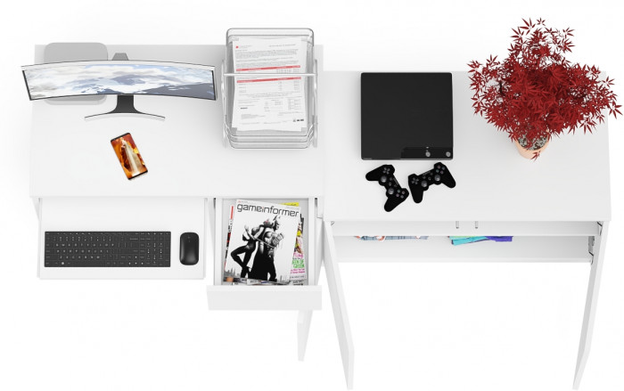 Мори Стол компьютерный МС-1 правый + Тумба МА900.1, цвет белый, ШхГхВ 180,4х50,4х76,6 см., выдвижной ящик справа, НЕ универсальная сборка